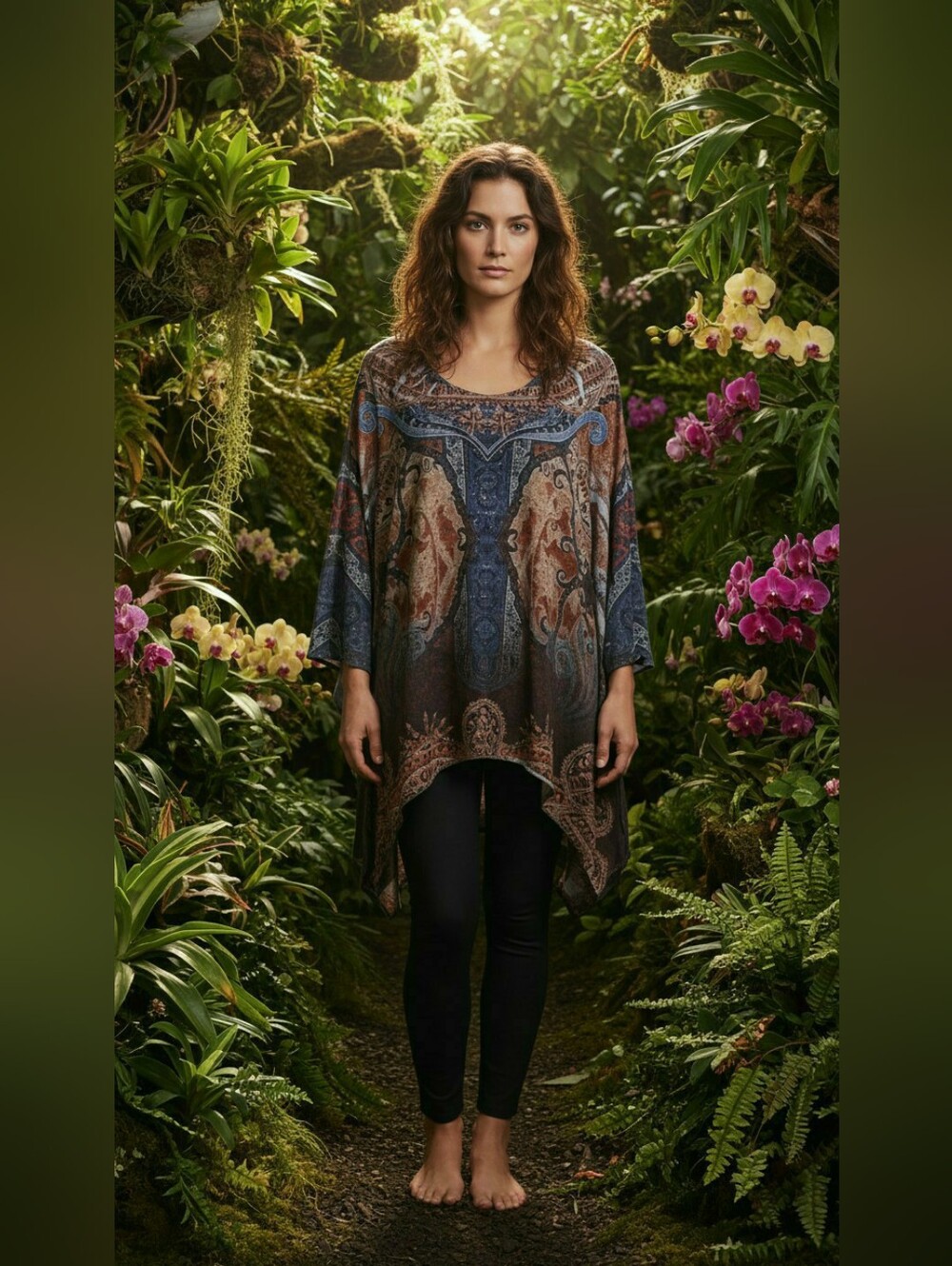 Live and Let Live Tapestry Print Assymetrical Tunic with Wide Bottom Sleeves